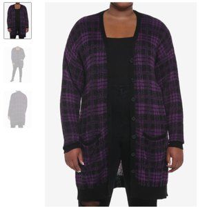 Purple & Black Plaid Oversized Cardigan Plus Size